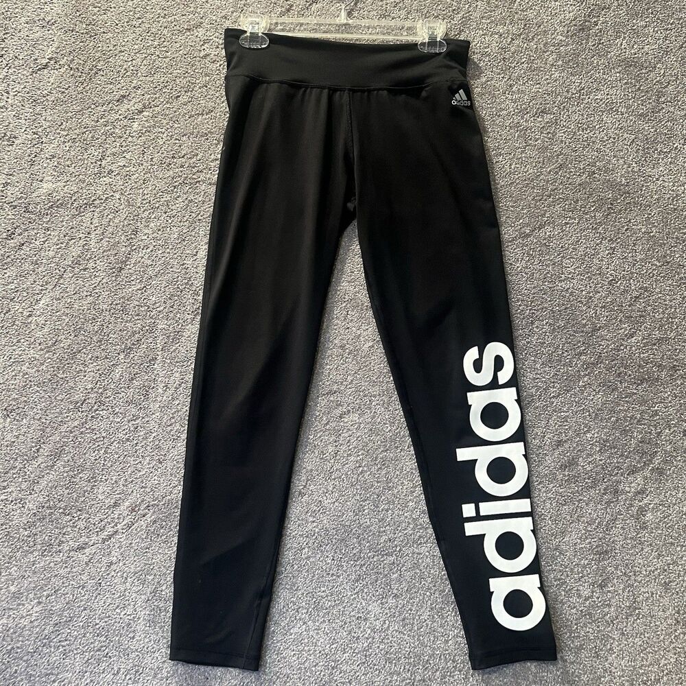 Adidas Climalite Leggings Womens Medium Black Big Logo Stretch Running Yoga M